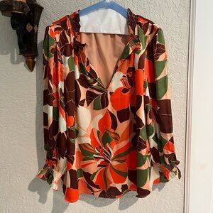 Sugarlips Vibrant Floral Blouse in Orange and Green